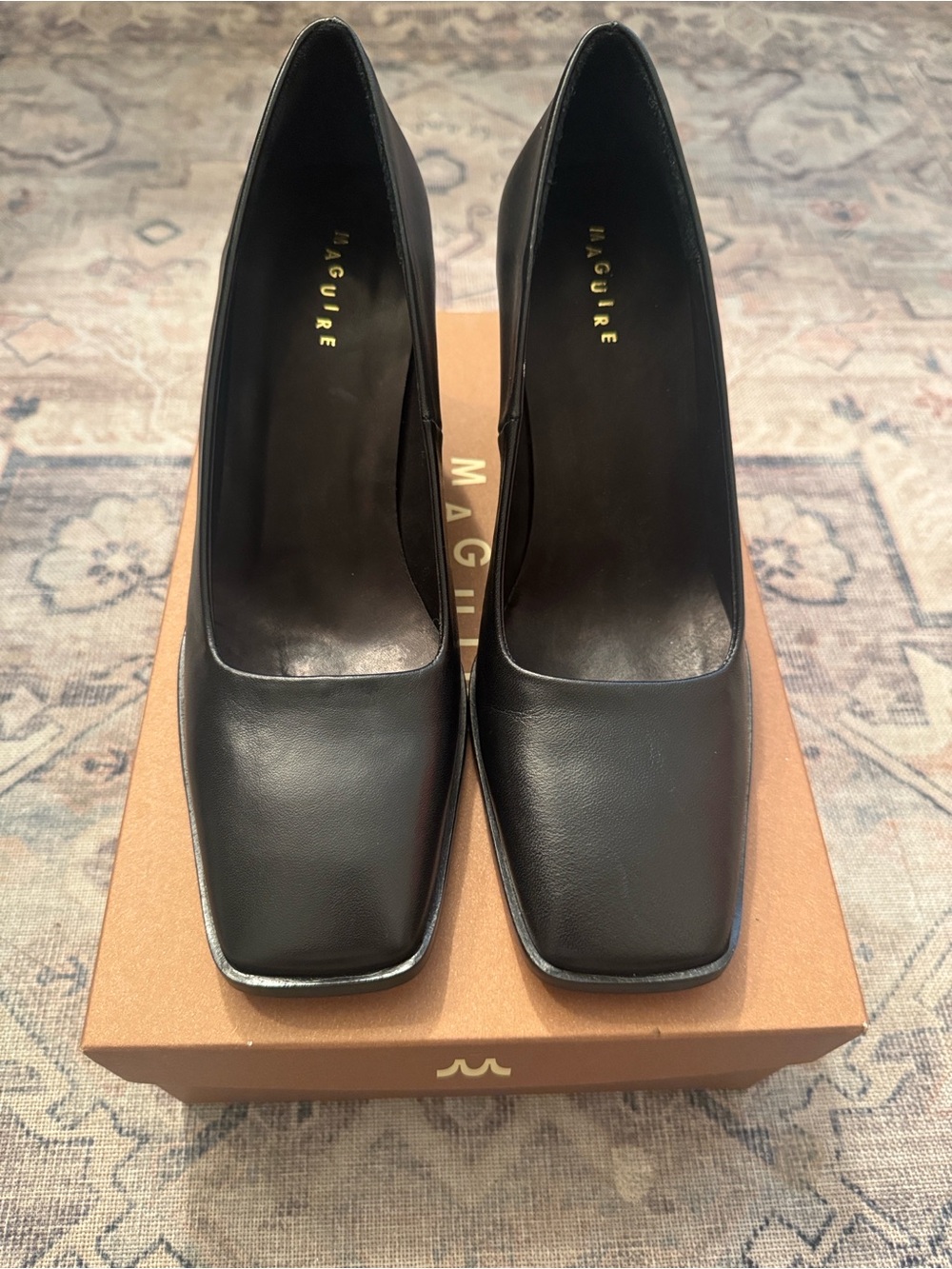 Maguire Black Leather Square-Toe Pumps